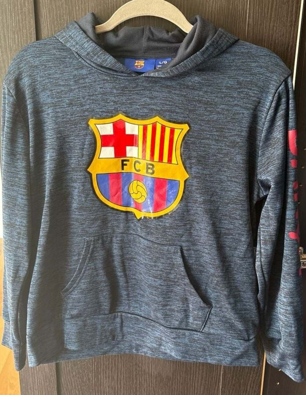 FC Barcelona Boys Kids Fleece Pullover Hoodie Blue Marled Size Large